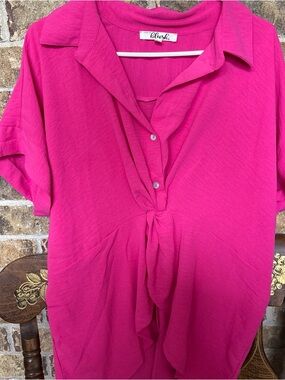 Blush Bright Fuchsia Knot-Front Button Down Shirt